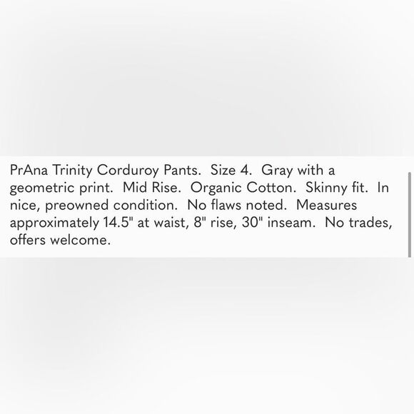 🌟PrAna Trinity Corduroy Pants sz 4🌟 - Picture 4 of 7